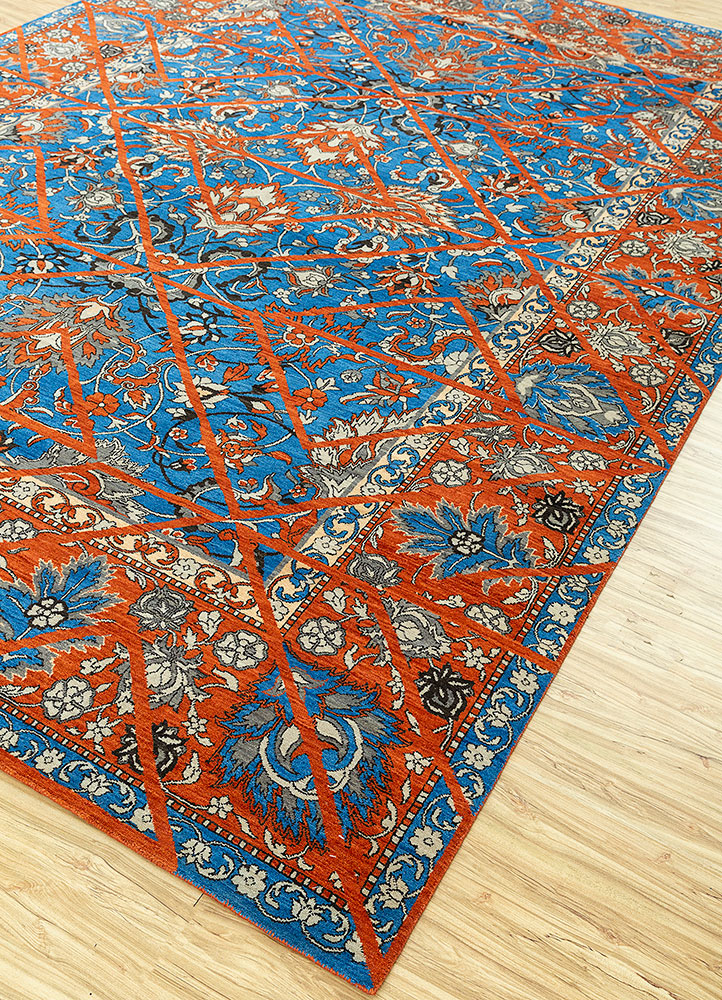 far east blue wool hand knotted Rug - FloorShot