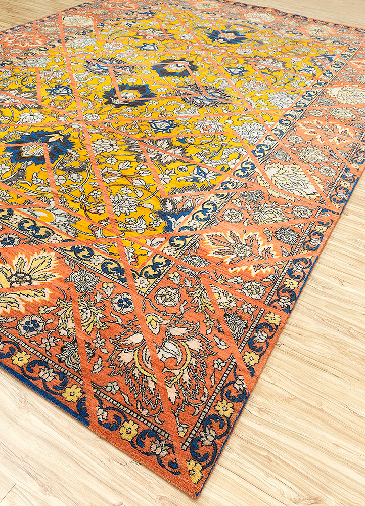 far east gold wool hand knotted Rug - FloorShot