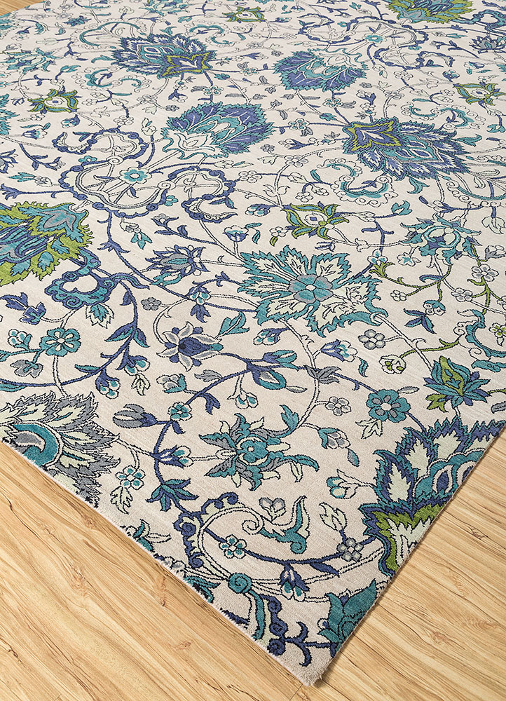 aurora blue wool hand knotted Rug - FloorShot