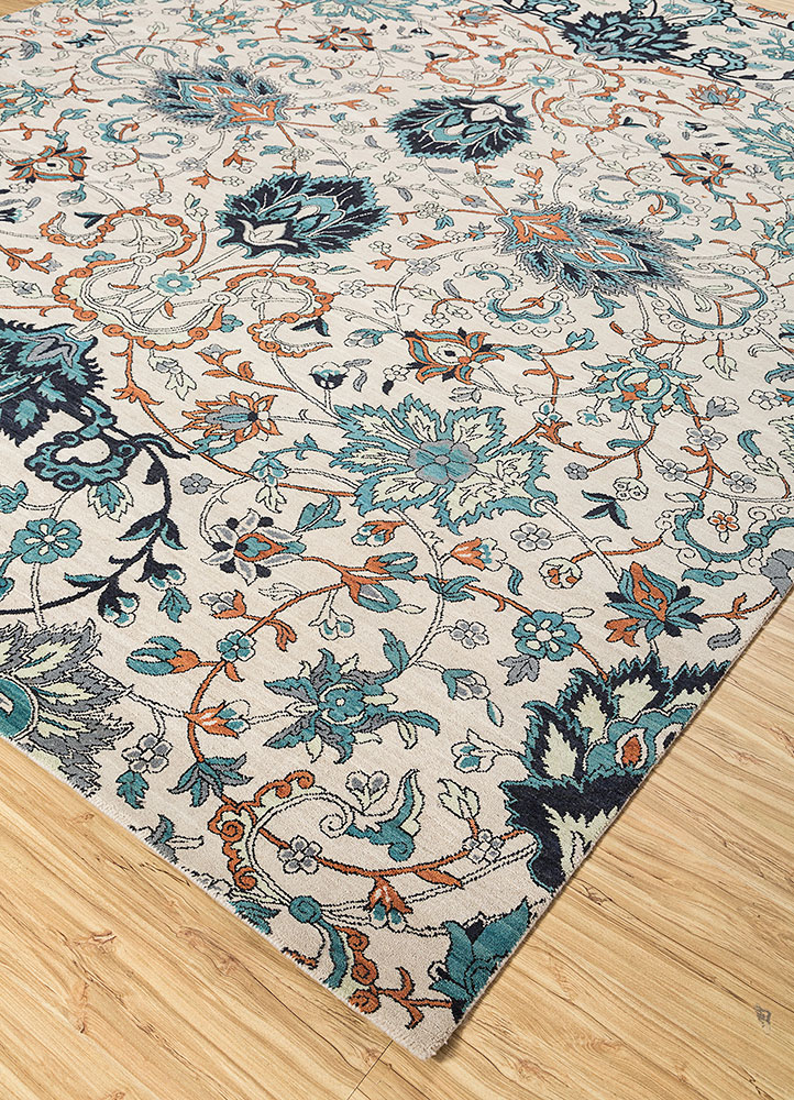 aurora blue wool hand knotted Rug - FloorShot