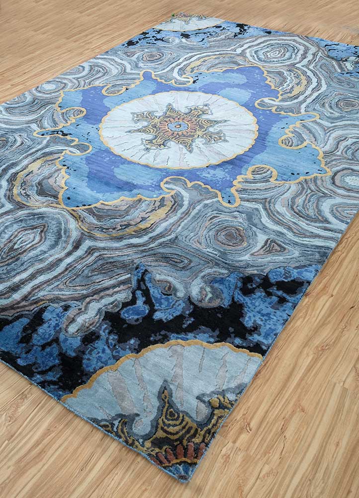 woven gems blue silk hand knotted Rug - FloorShot