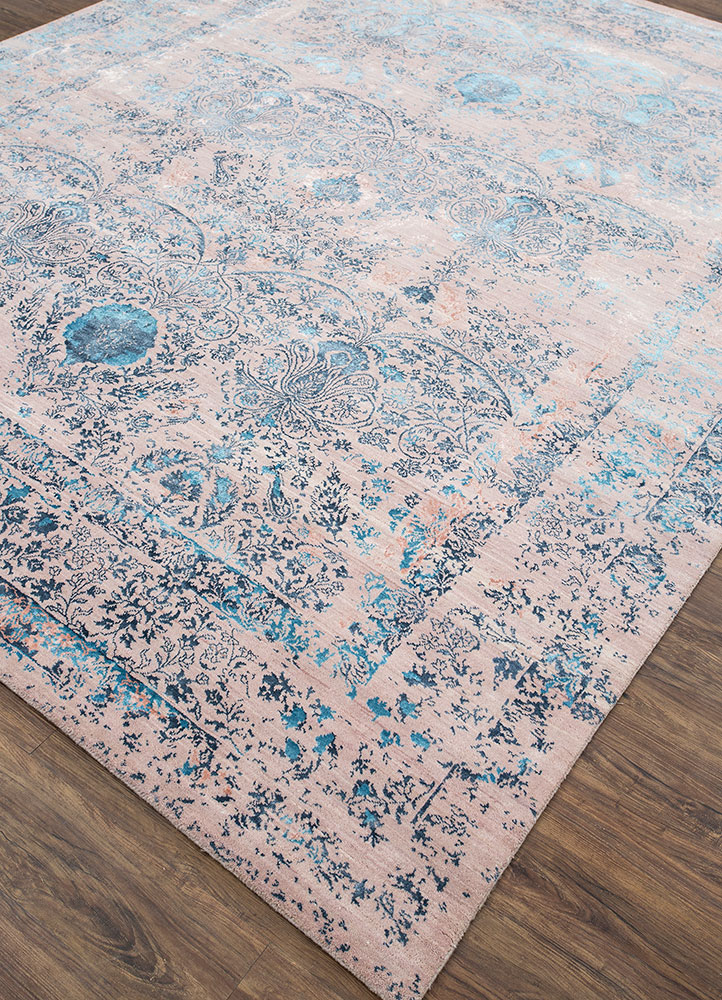 far east pink and purple wool and bamboo silk hand knotted Rug - FloorShot