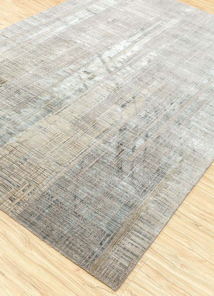 unstring by kavi grey and black wool and bamboo silk hand knotted Rug - FloorShot