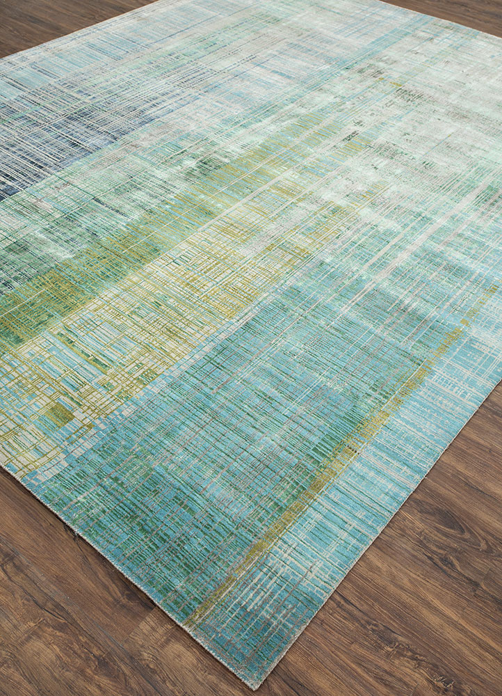 unstring by kavi blue wool and bamboo silk hand knotted Rug - FloorShot