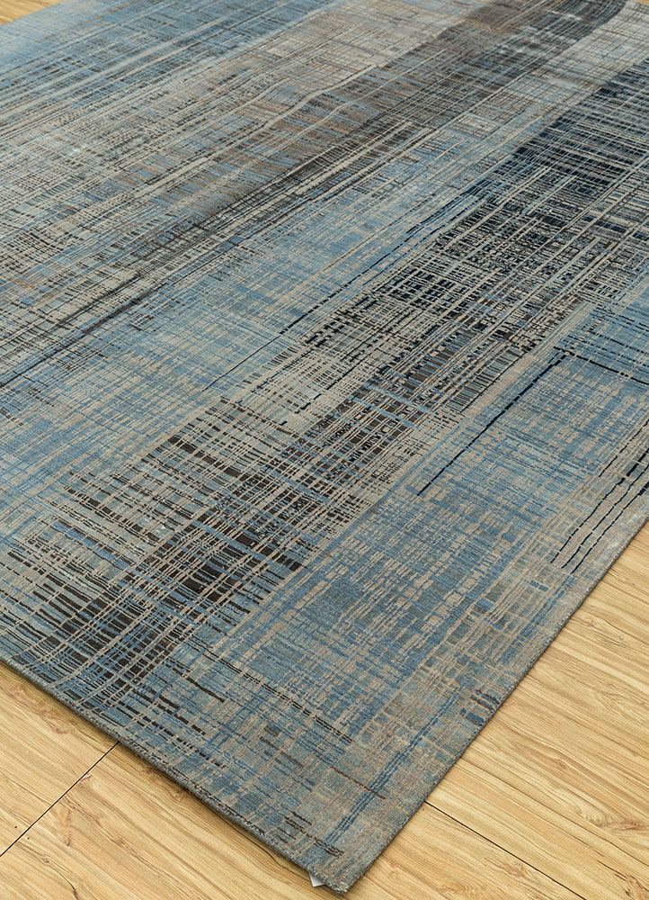 unstring by kavi blue wool and bamboo silk hand knotted Rug - FloorShot