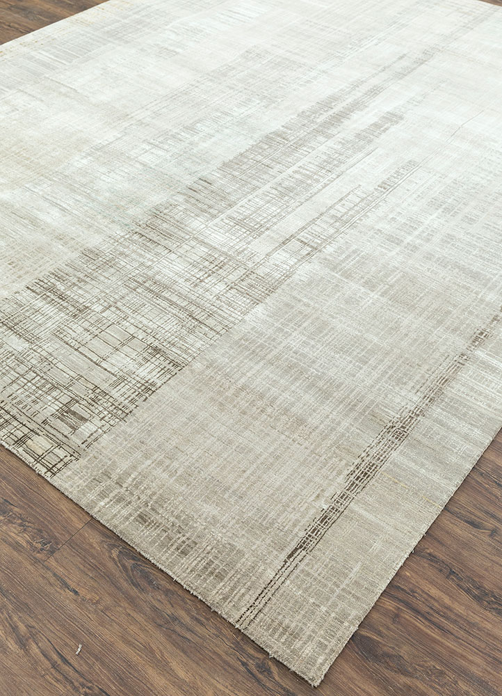 unstring by kavi ivory wool and bamboo silk hand knotted Rug - FloorShot