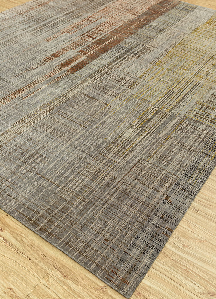 unstring by kavi beige and brown wool and bamboo silk hand knotted Rug - FloorShot