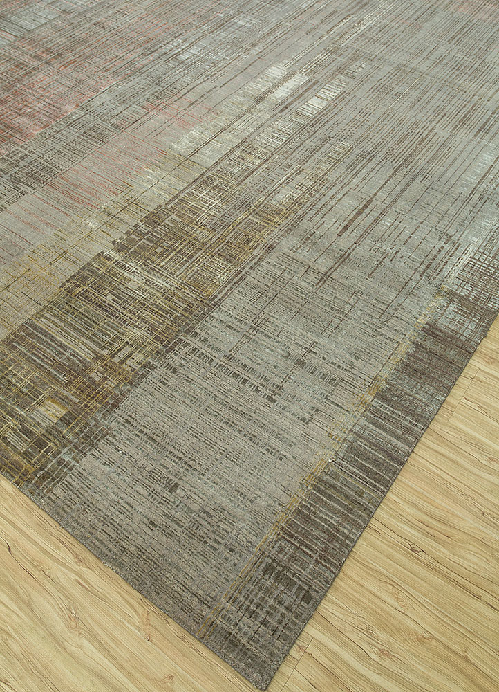 unstring by kavi beige and brown wool and bamboo silk hand knotted Rug - FloorShot