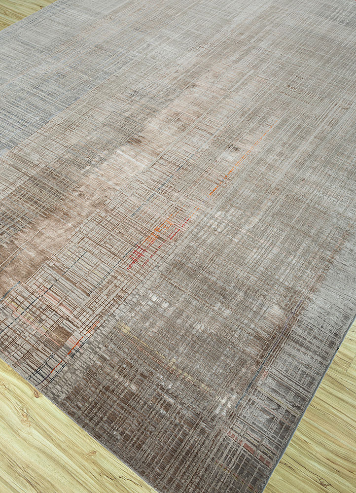 unstring by kavi beige and brown wool and bamboo silk hand knotted Rug - FloorShot