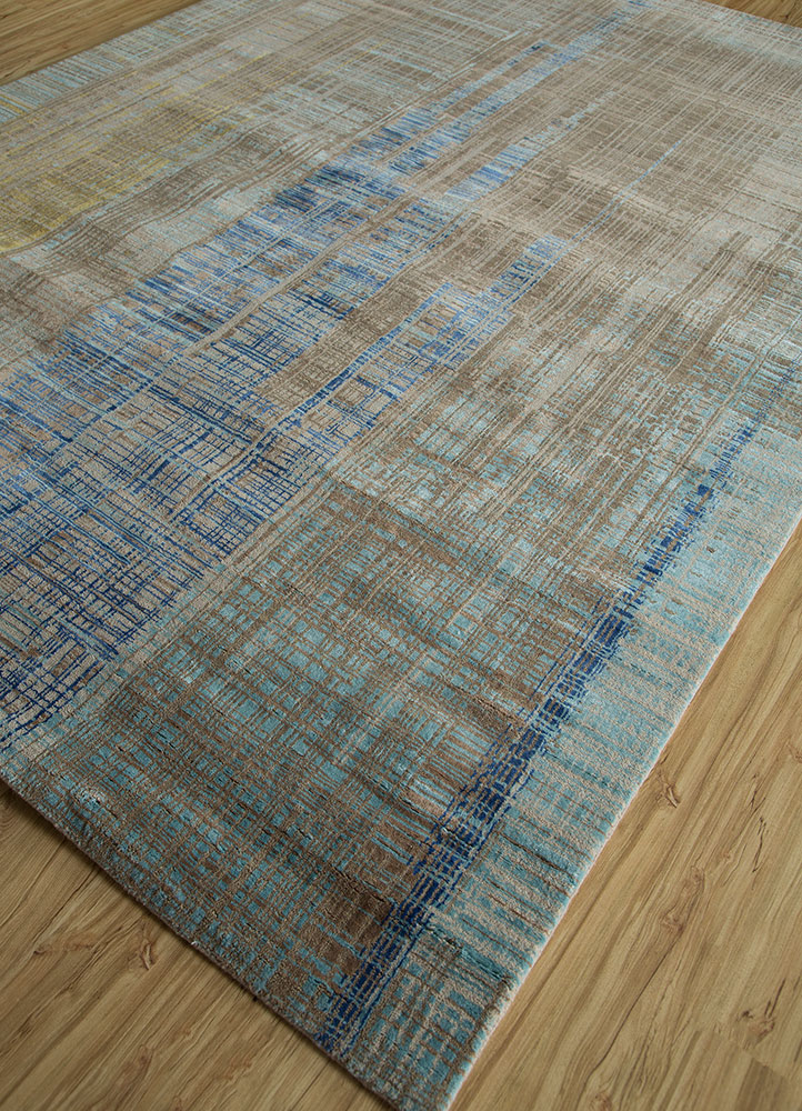 unstring by kavi beige and brown wool and bamboo silk hand knotted Rug - FloorShot