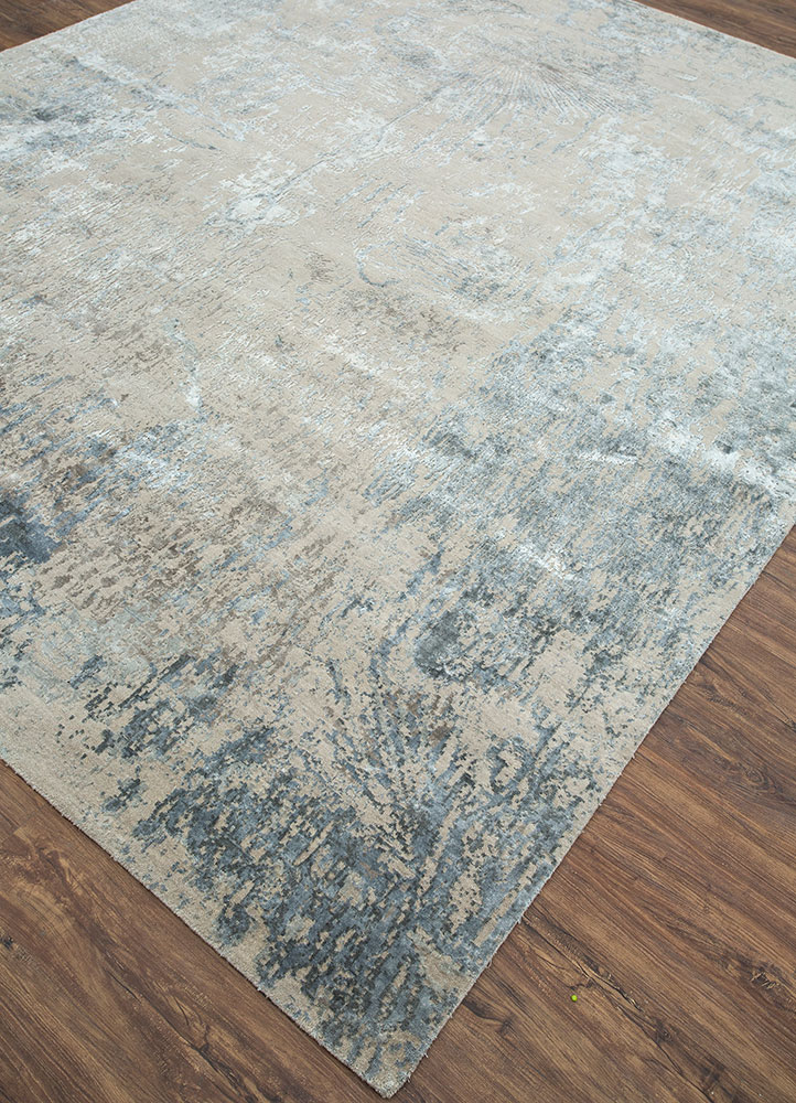 unstring by kavi grey and black wool and bamboo silk hand knotted Rug - FloorShot