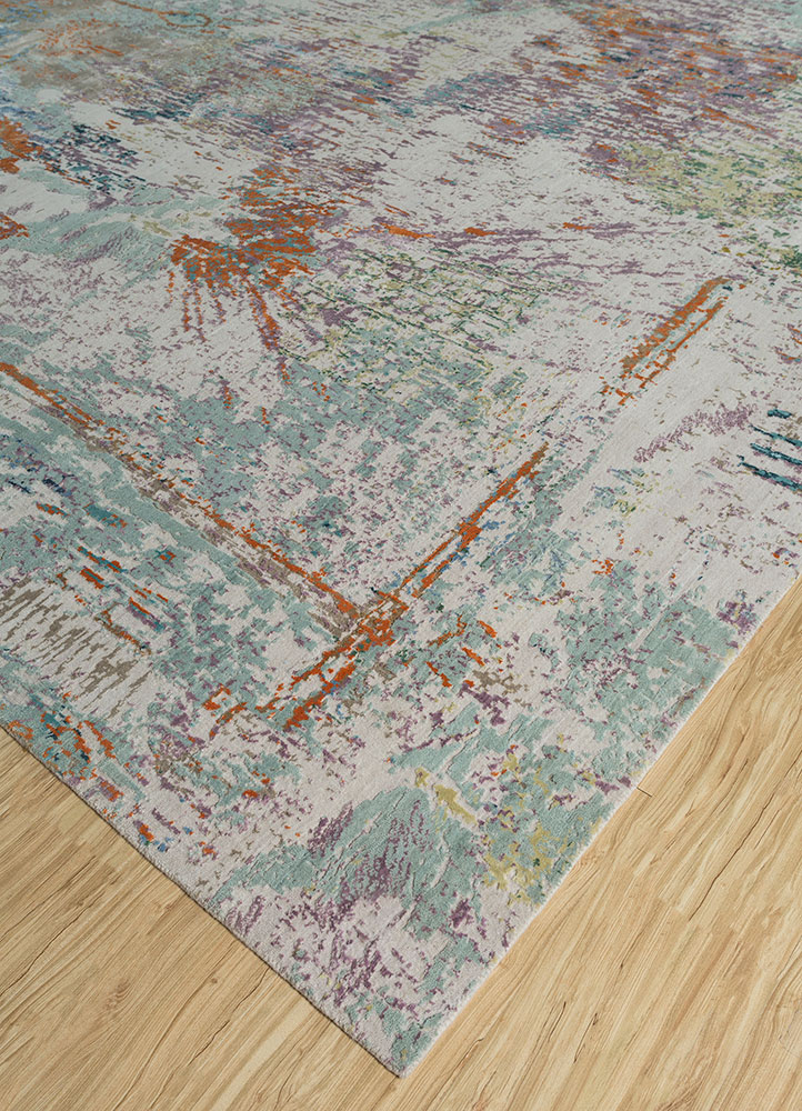 unstring by kavi ivory wool and bamboo silk hand knotted Rug - FloorShot