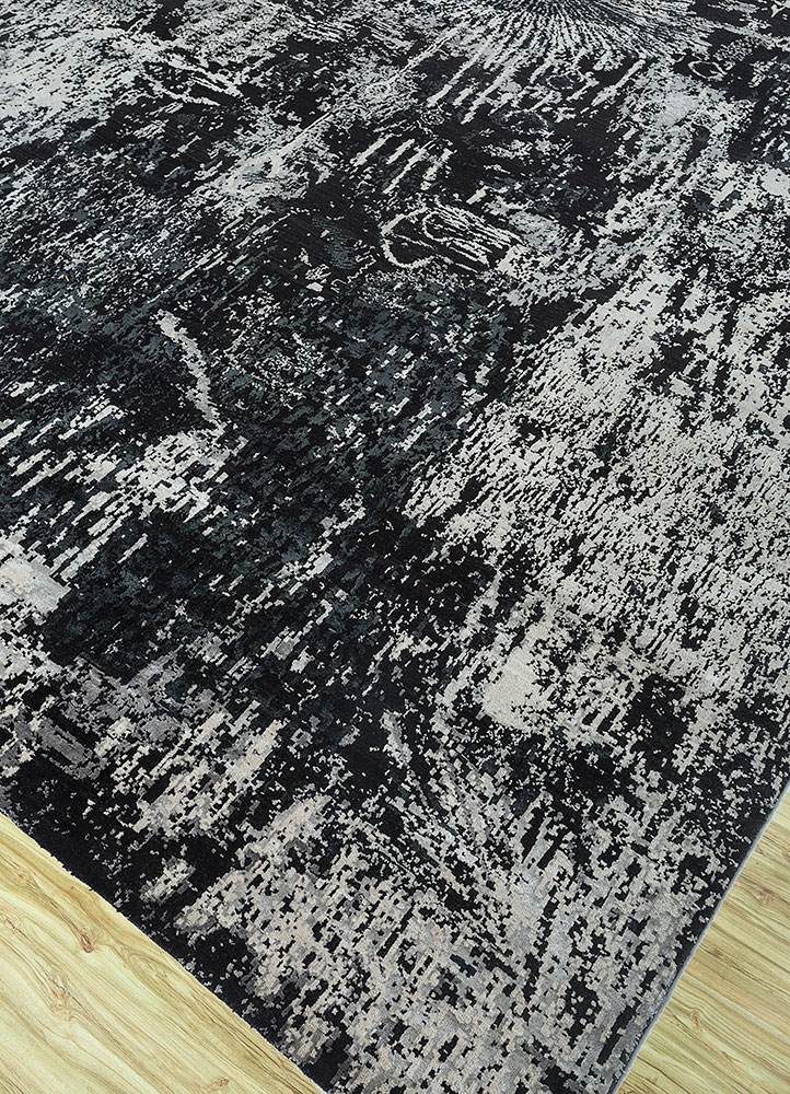unstring by kavi grey and black wool and bamboo silk hand knotted Rug - FloorShot