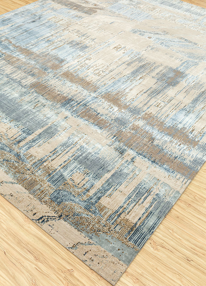 unstring by kavi beige and brown wool and bamboo silk hand knotted Rug - FloorShot