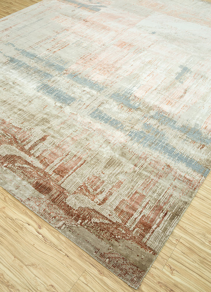 unstring by kavi ivory wool and bamboo silk hand knotted Rug - FloorShot