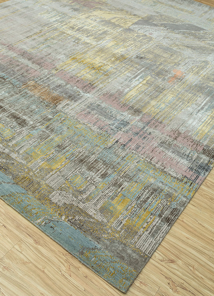 unstring by kavi grey and black wool and bamboo silk hand knotted Rug - FloorShot