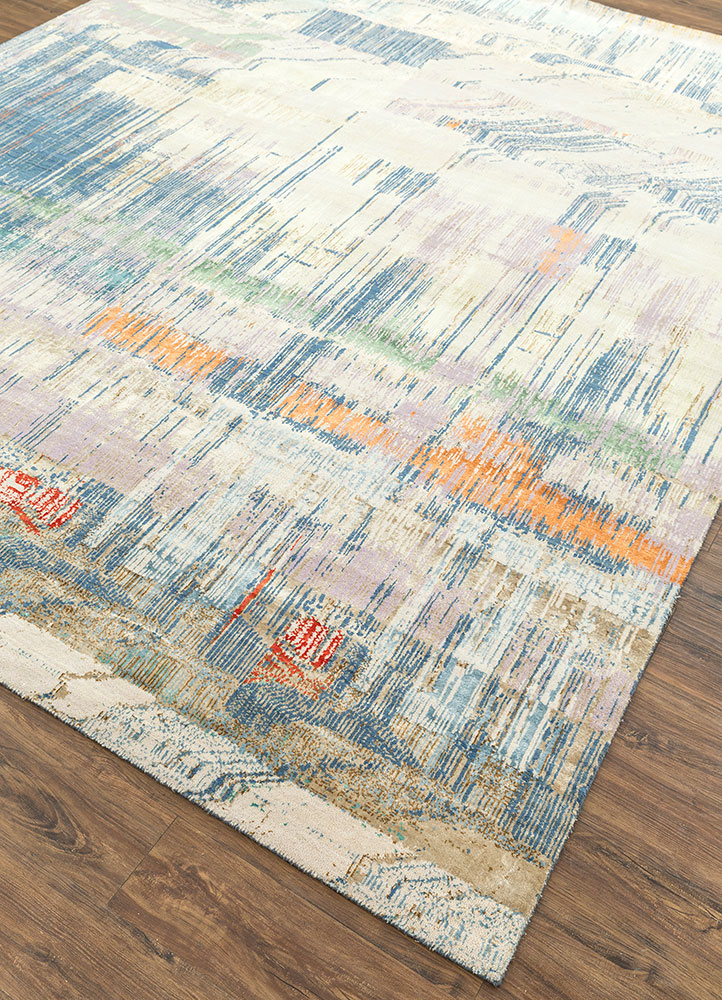 unstring by kavi blue wool and bamboo silk hand knotted Rug - FloorShot