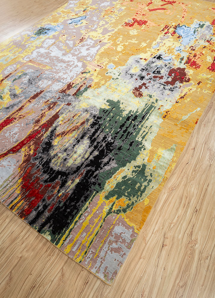 entropy gold wool and bamboo silk hand knotted Rug - FloorShot
