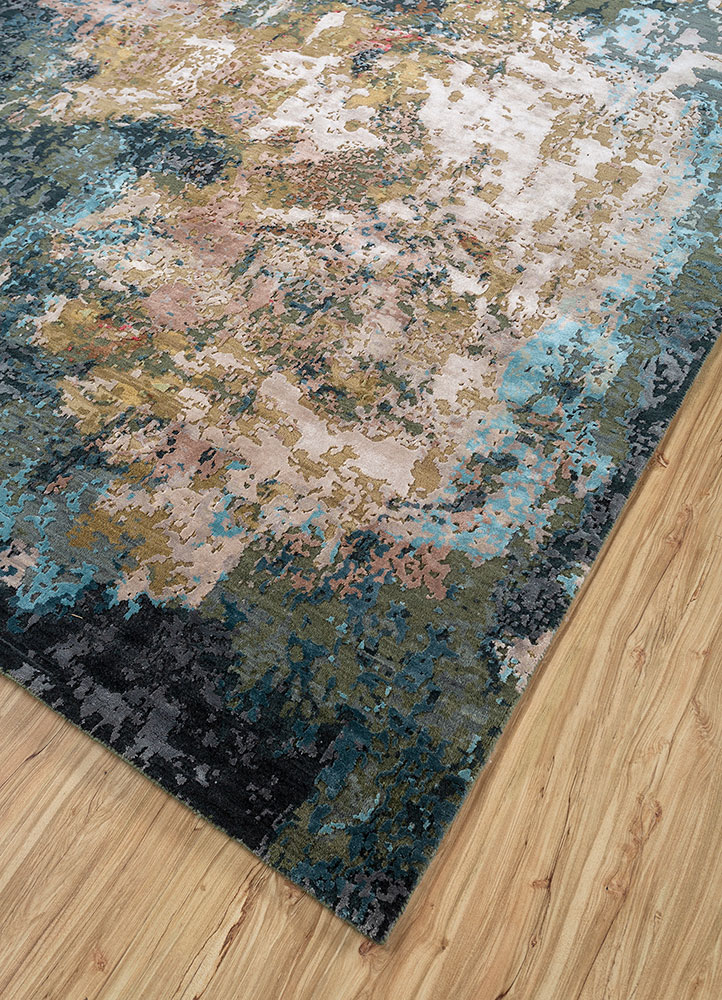 entropy green wool and bamboo silk hand knotted Rug - FloorShot