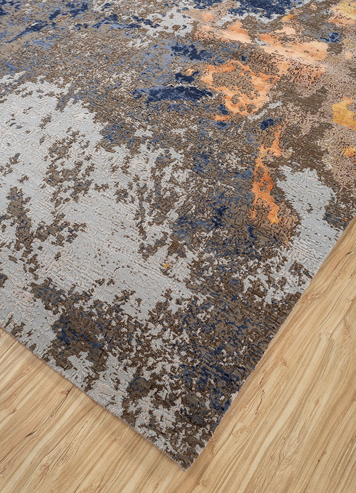 entropy beige and brown wool and bamboo silk hand knotted Rug - FloorShot