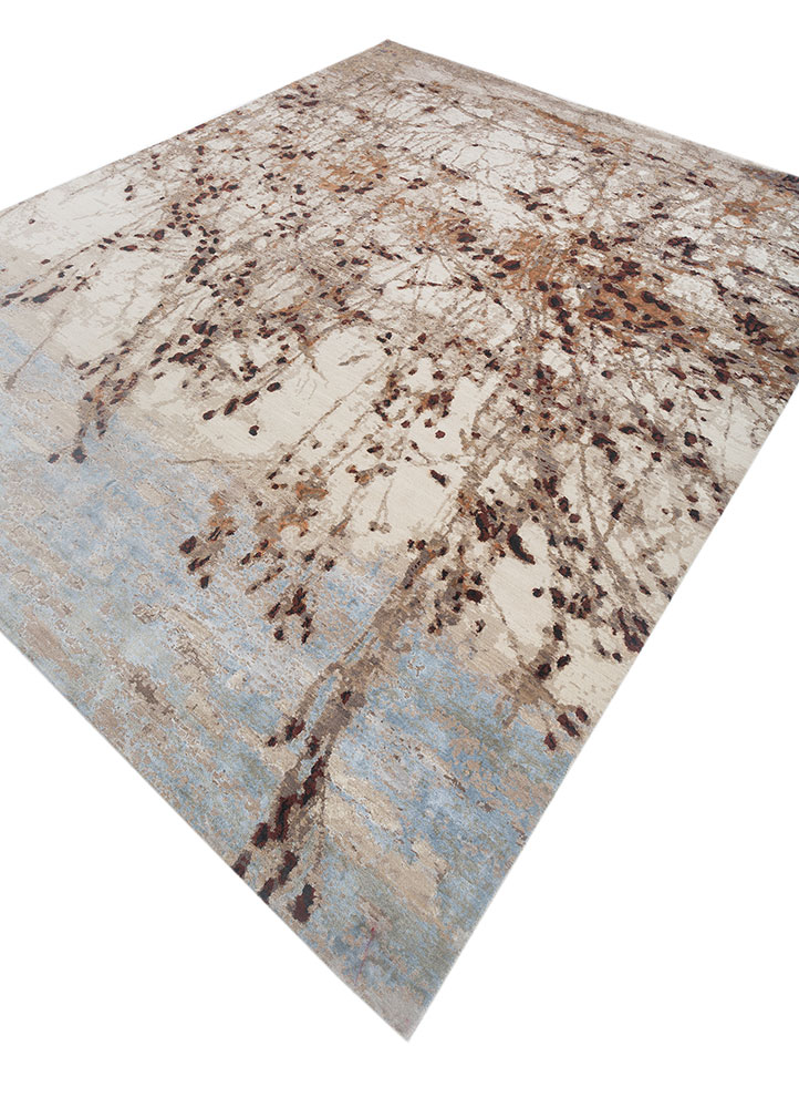 entropy beige and brown wool and bamboo silk hand knotted Rug - FloorShot