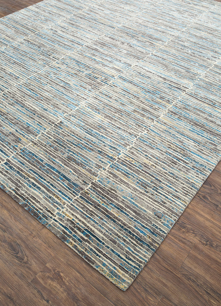 unstring by kavi grey and black wool and bamboo silk hand knotted Rug - FloorShot