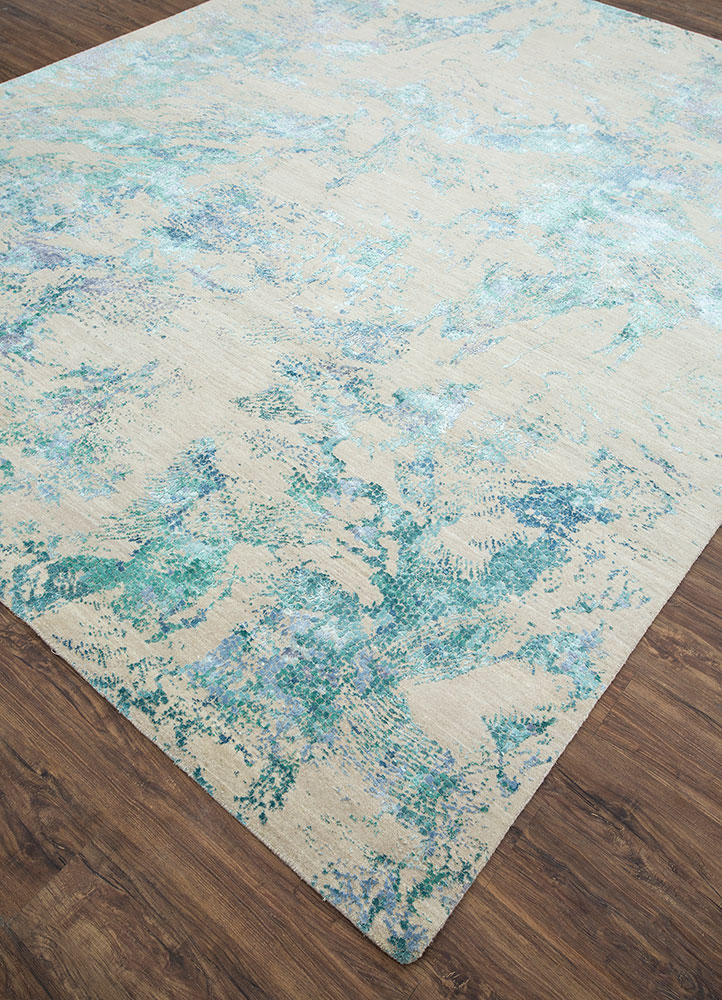 unstring by kavi ivory wool and bamboo silk hand knotted Rug - FloorShot