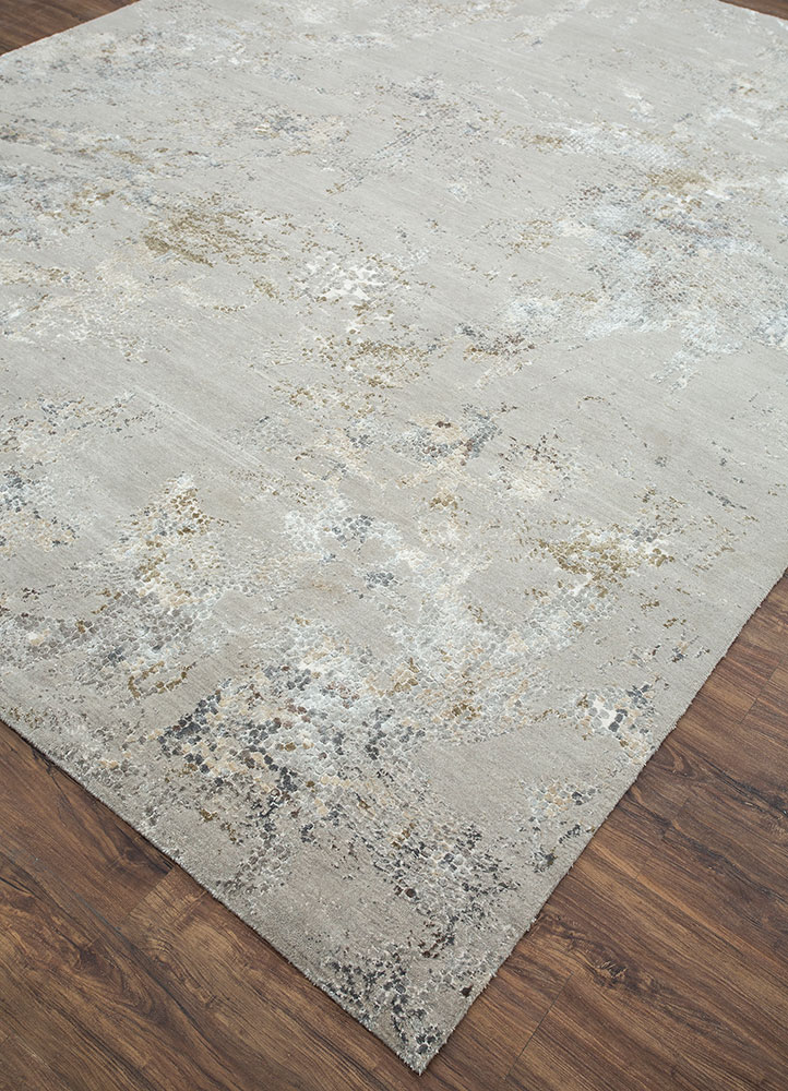 unstring by kavi grey and black wool and bamboo silk hand knotted Rug - FloorShot