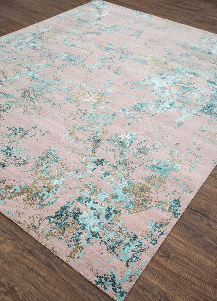 unstring by kavi pink and purple wool and bamboo silk hand knotted Rug - FloorShot