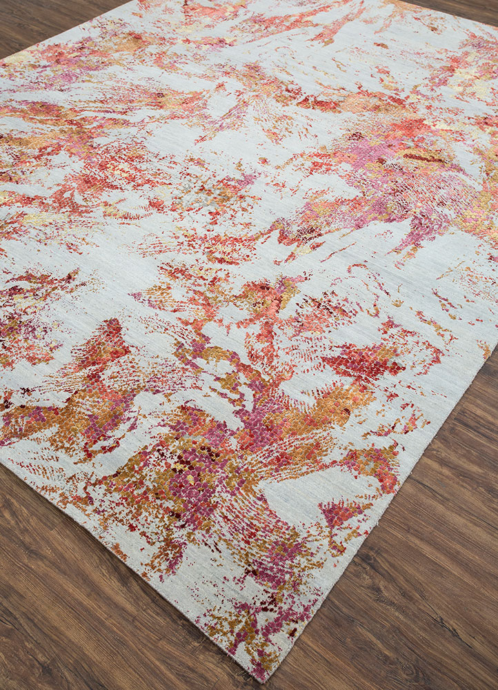 unstring by kavi red and orange wool and bamboo silk hand knotted Rug - FloorShot