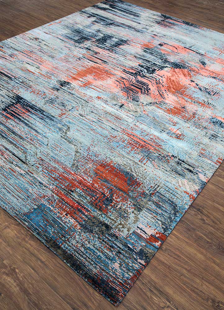unstring by kavi blue wool and bamboo silk hand knotted Rug - FloorShot
