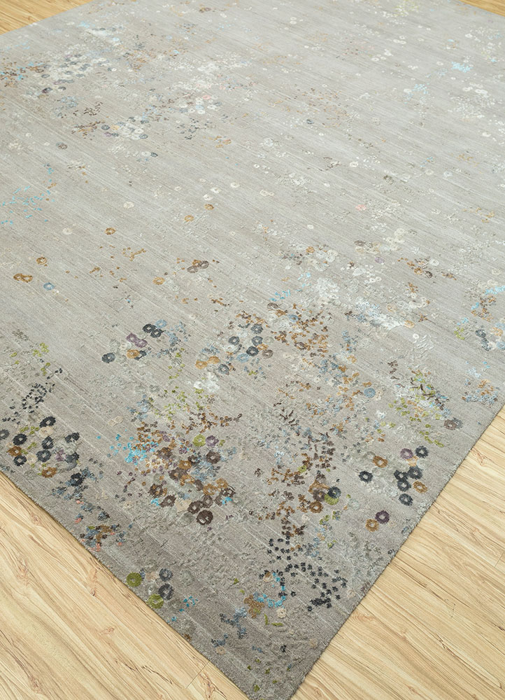 hidden by kavi grey and black wool and bamboo silk hand knotted Rug - FloorShot