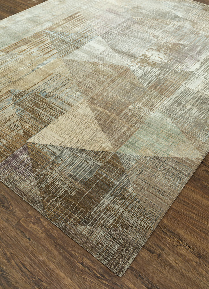 unstring by kavi grey and black wool and bamboo silk hand knotted Rug - FloorShot