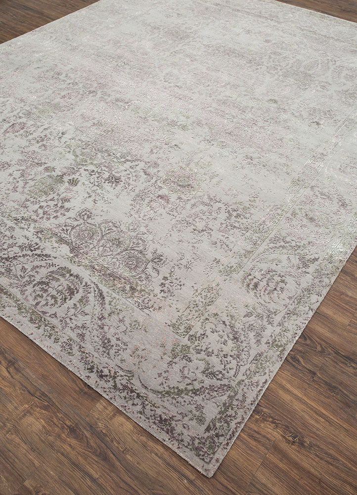 far east grey and black wool and bamboo silk hand knotted Rug - FloorShot