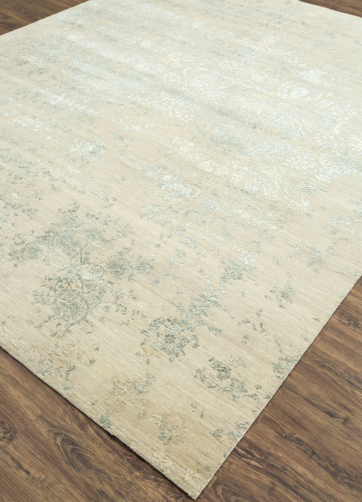 far east ivory wool and bamboo silk hand knotted Rug - FloorShot