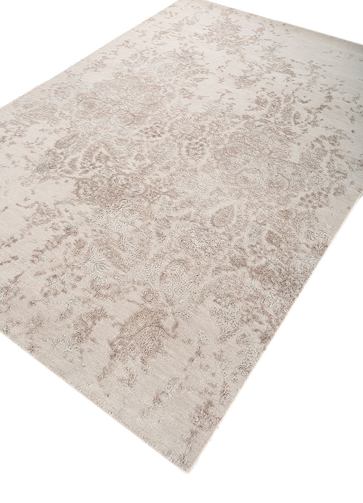 far east ivory wool and bamboo silk hand knotted Rug - FloorShot