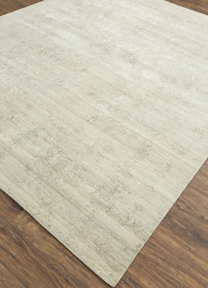 far east grey and black wool and bamboo silk hand knotted Rug - FloorShot