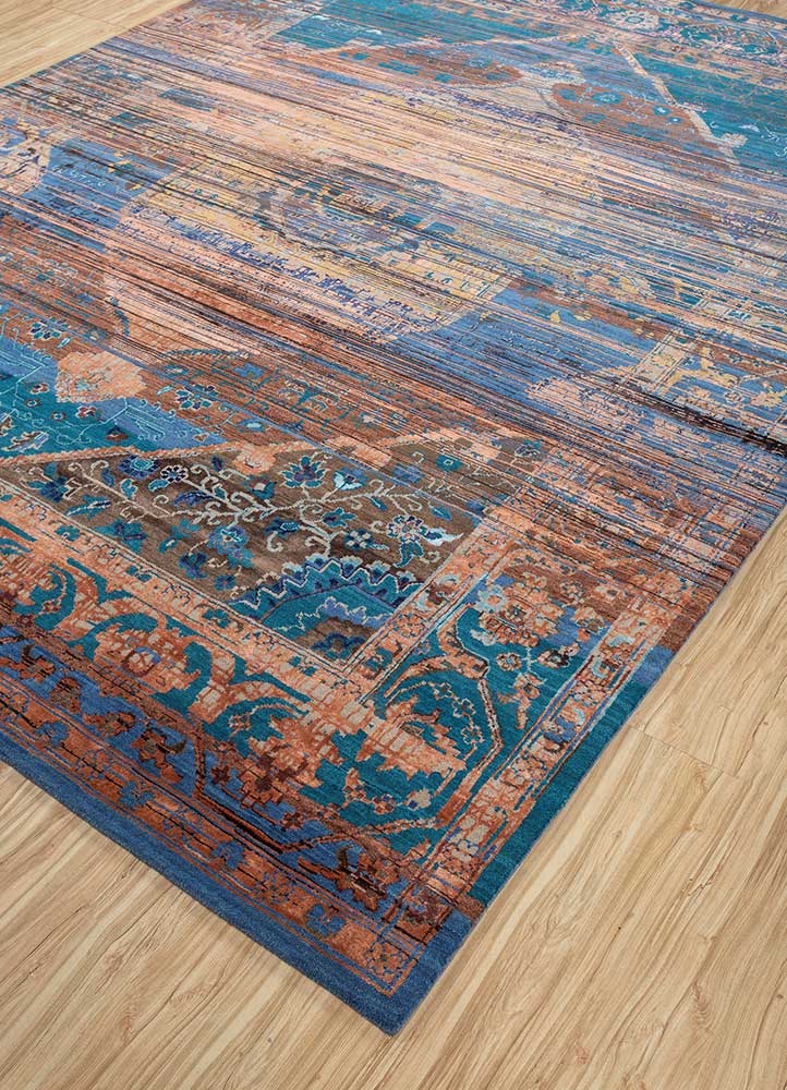 viscaya blue wool and bamboo silk hand knotted Rug - FloorShot