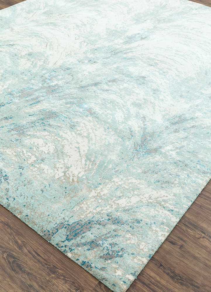 tattvam blue wool and bamboo silk hand knotted Rug - FloorShot