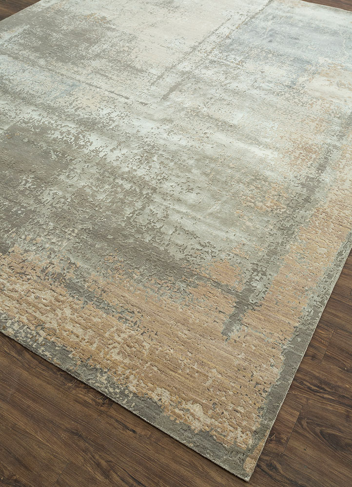 tattvam beige and brown wool and bamboo silk hand knotted Rug - FloorShot