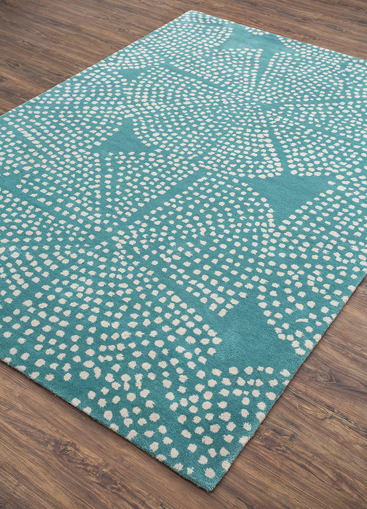 linear blue wool hand tufted Rug - FloorShot