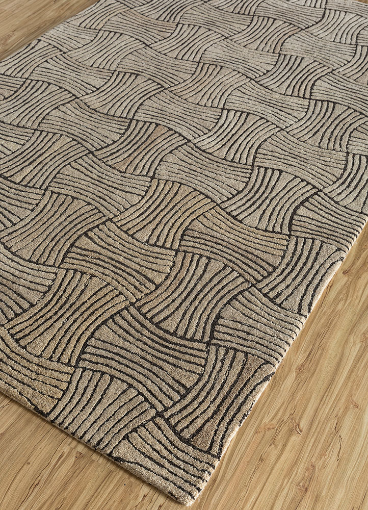 pathways beige and brown wool hand tufted Rug - FloorShot