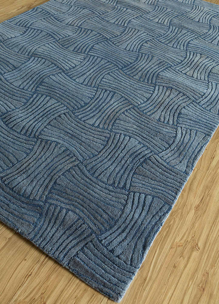 pathways blue wool hand tufted Rug - FloorShot