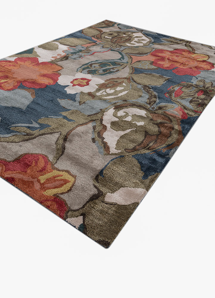 hacienda blue wool and viscose hand tufted Rug - FloorShot