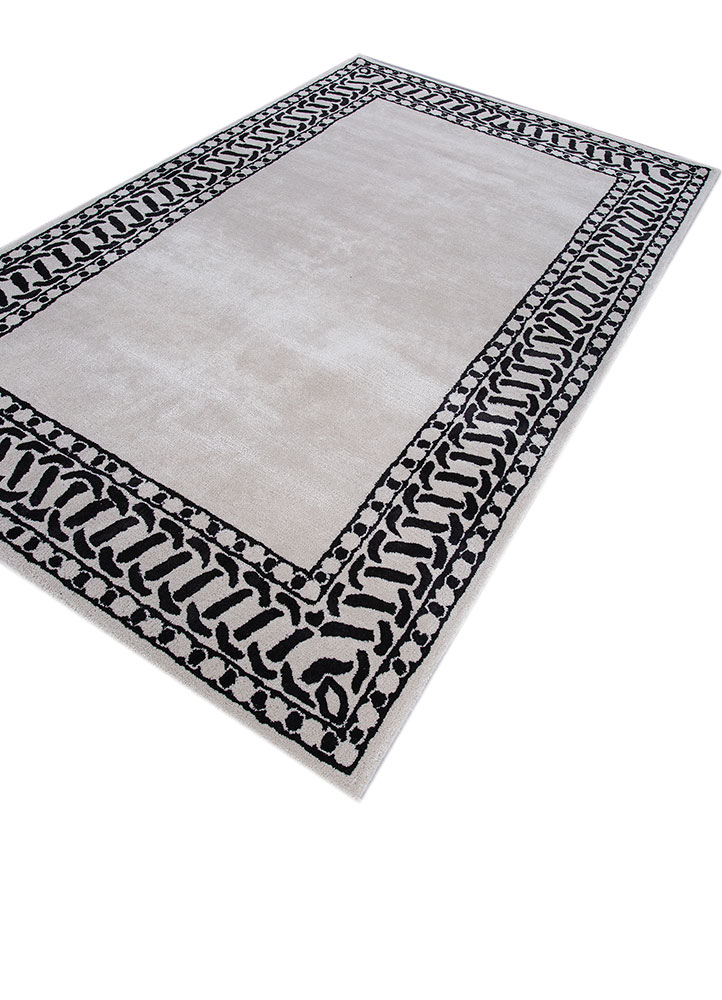 linear ivory wool and viscose hand tufted Rug - FloorShot
