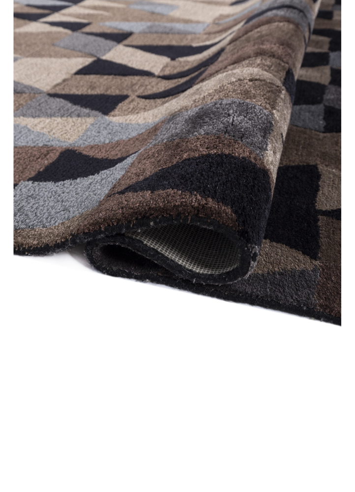 linear grey and black wool and viscose hand tufted Rug - FloorShot