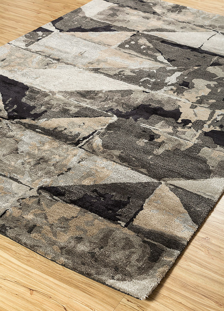 genesis grey and black wool and viscose hand tufted Rug - FloorShot