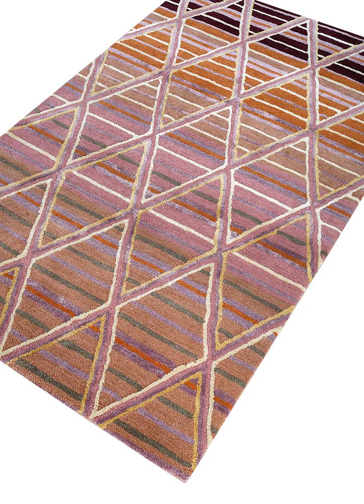 linear red and orange wool and viscose hand tufted Rug - FloorShot