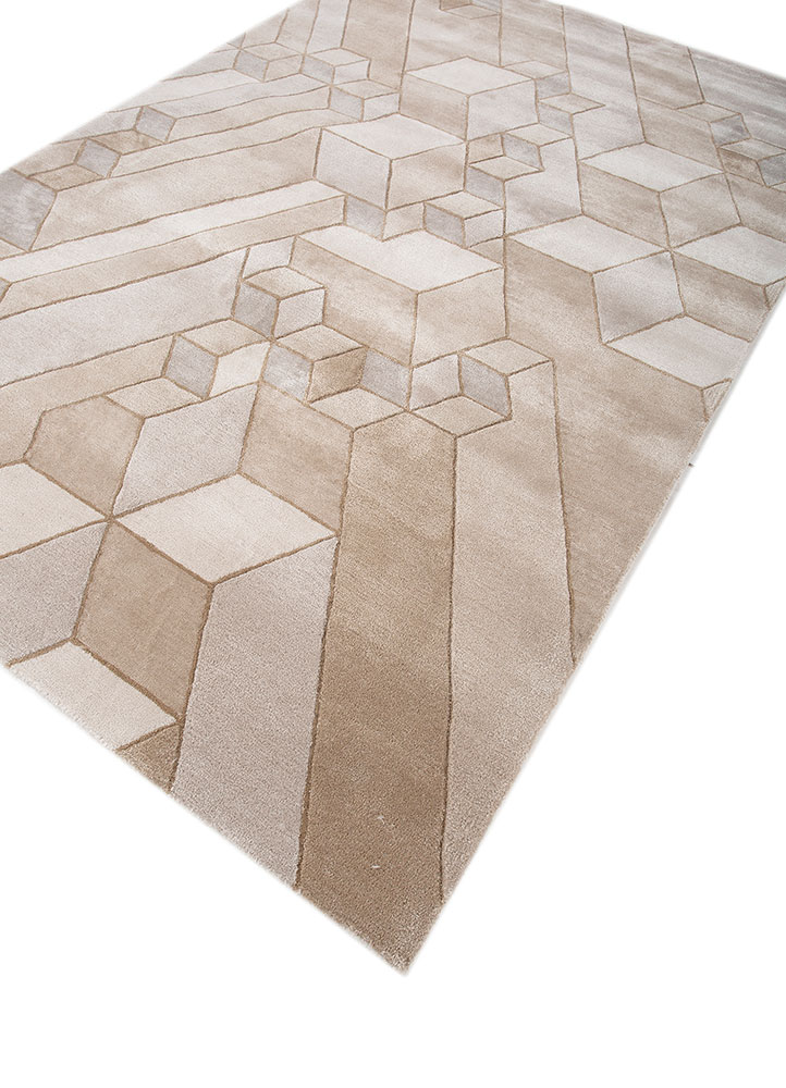 linear ivory wool and viscose hand tufted Rug - FloorShot