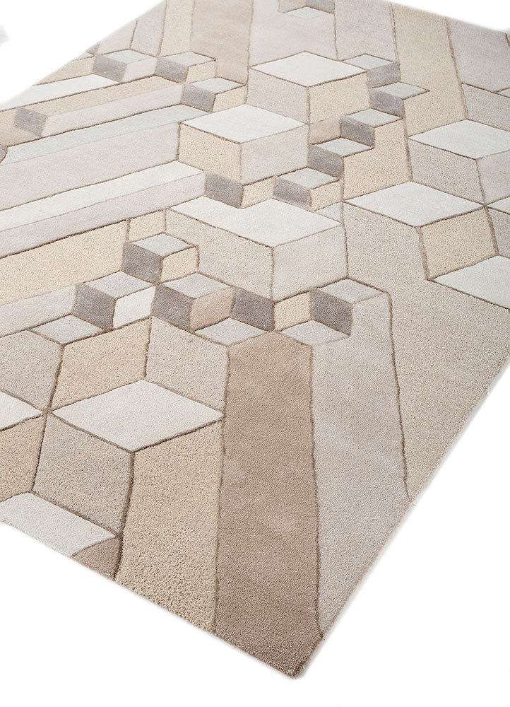 linear ivory wool and viscose hand tufted Rug - FloorShot